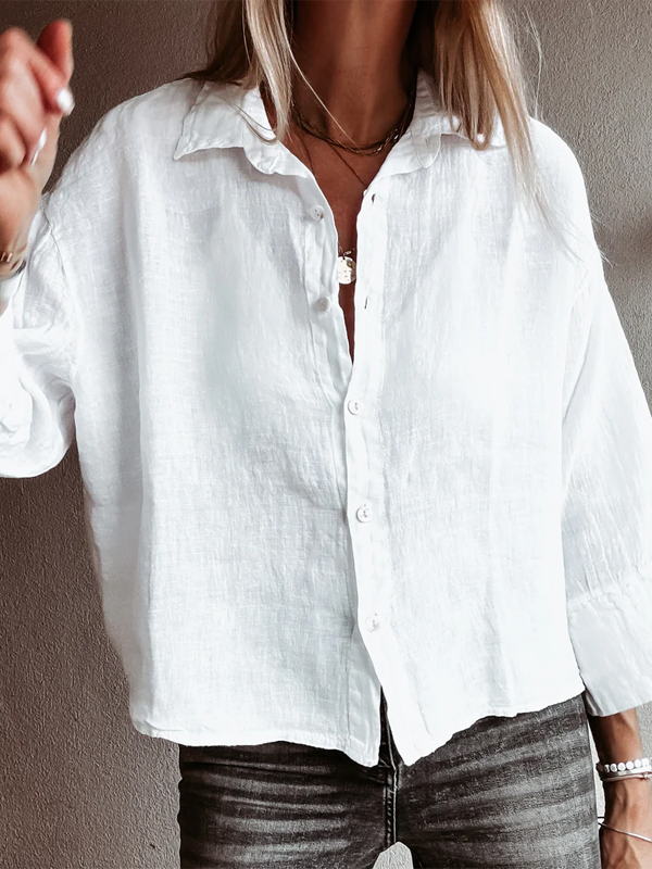 Solid Color Cotton And Linen Shirt hjn Shicloths