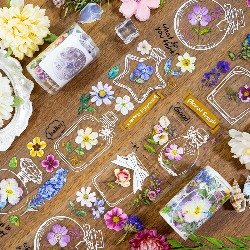 PET 테이프 - 65mm*200cm 병 속 꽃 시리즈 빈티지 식물 꽃