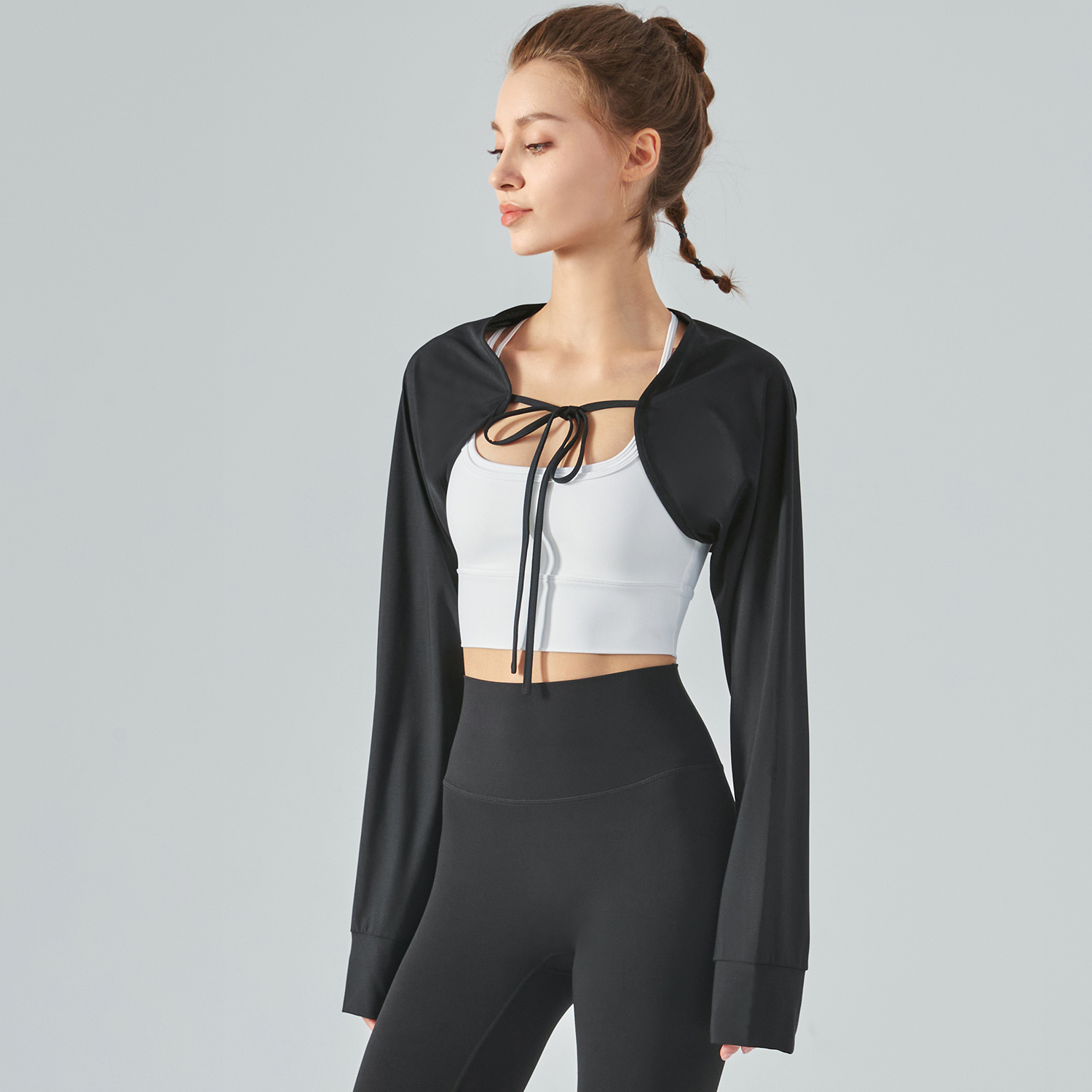 Buy Black different colors and types of sunscreen loose breathable cool feeling naked feeling skin friendly dri-fit moisturewicking crop top on Hergymclothing