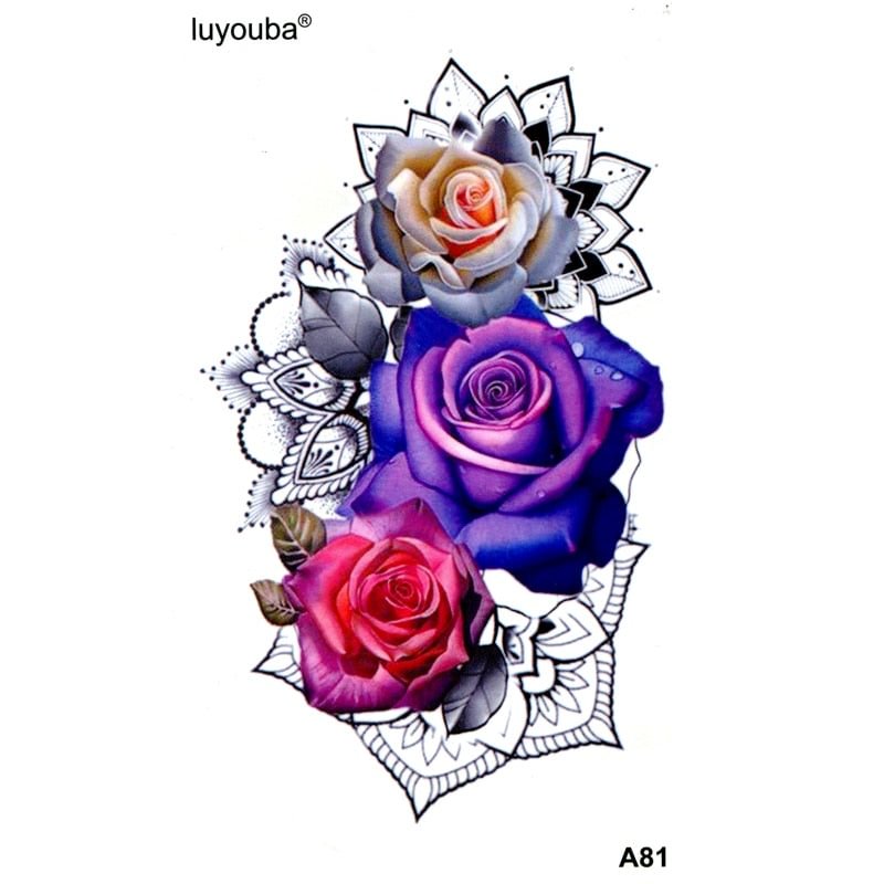 Red Rose Waterproof Temporary Tattoo Men Flower Henna Flash Tattoo Tatuajes Tatoo Kids Stickers Temporary Tattoos Sleeves