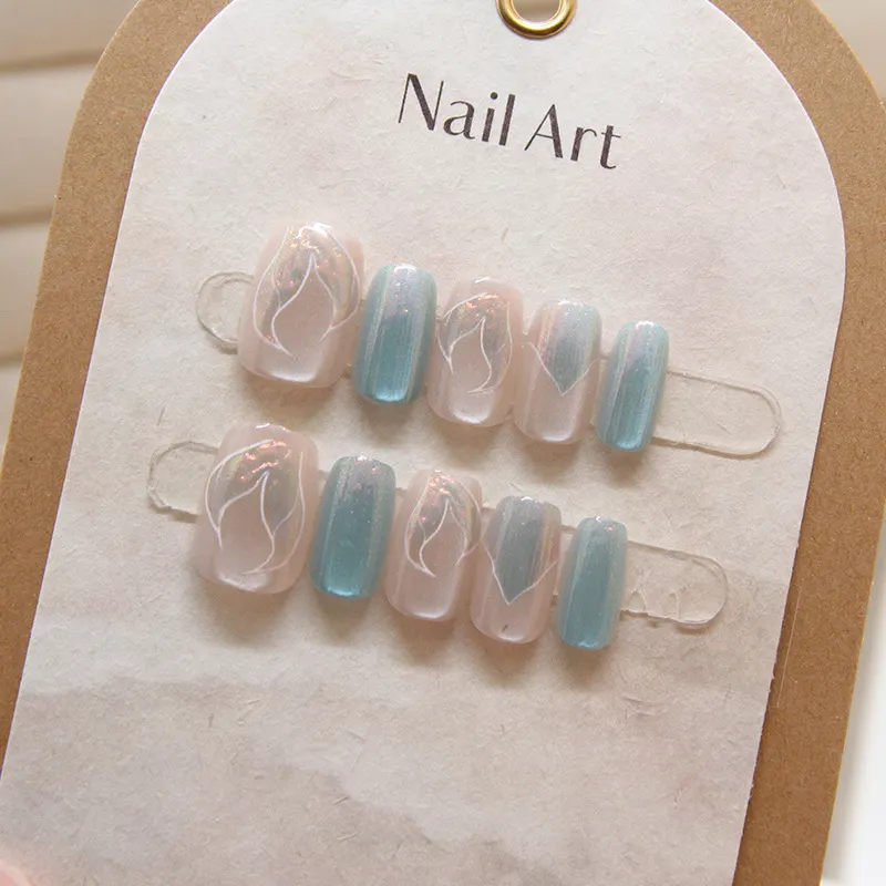 Churchf Churchf Cat Eye Mermaid Wearing Armor Detachable Code 10 Nail Nail Nail Gradient Live Nail