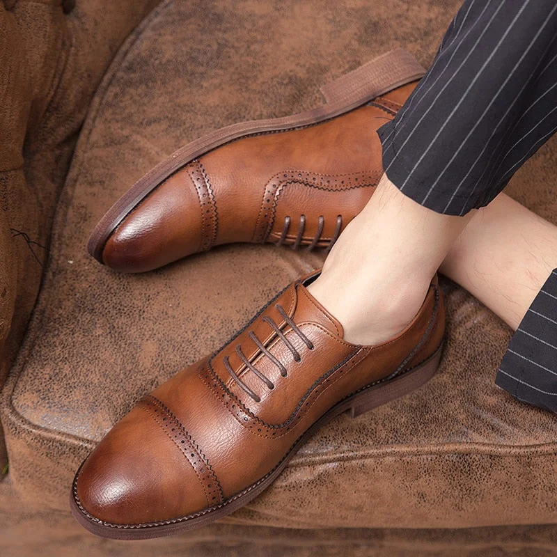 Men Oxford Leather Dress Shoes fashion business wedding party shoes men Brogue Lace Up brogue Flats Male Casual Shoes men