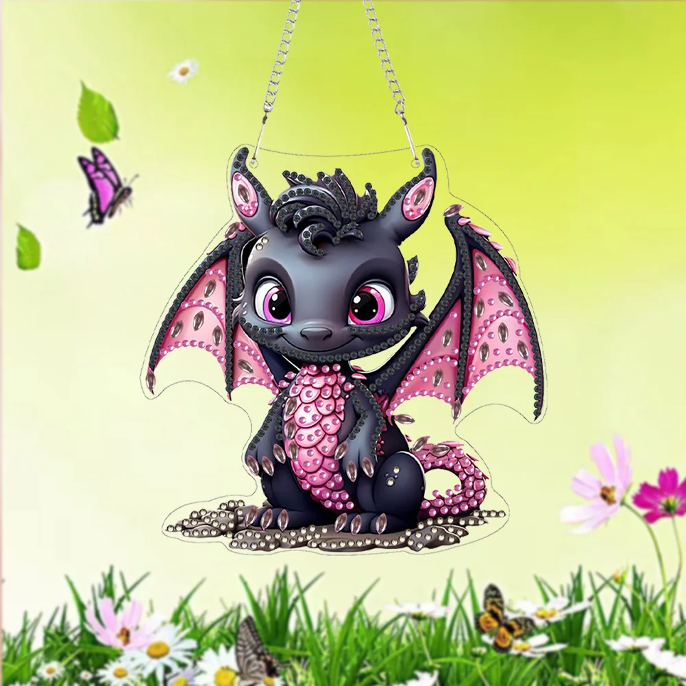 DIY Black Dragon Acrylic Special Shape 5D DIY Diamond Painting Dots Pendant for Home Decor(15*15cm)