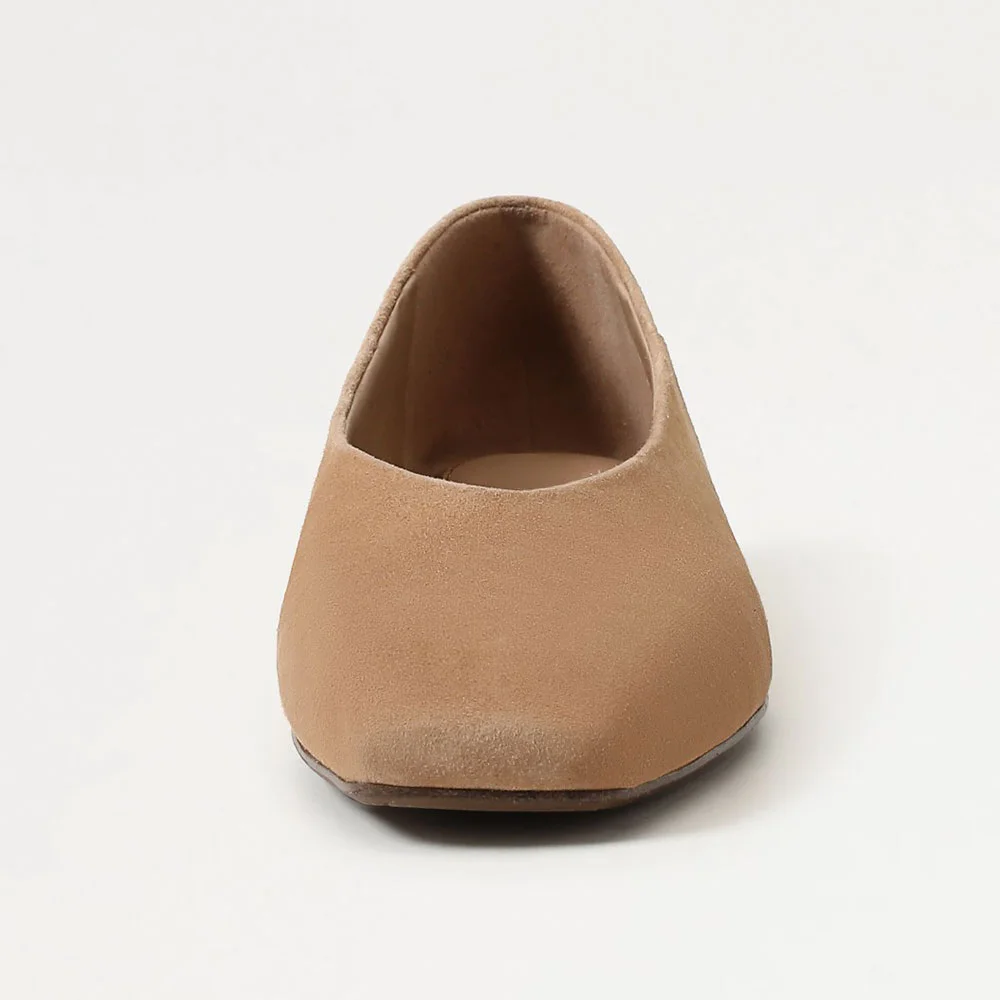 Tan Square Toe Slip On Vegan Suede Flats Business Casual Female Shoes
