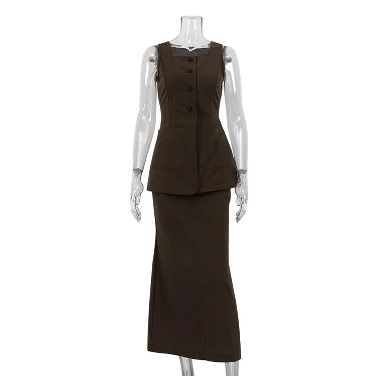 Ueong Ueong New Fashion Sleeveless Vest Vest Skirt Suit Summer Two Sets Of Advanced Sense