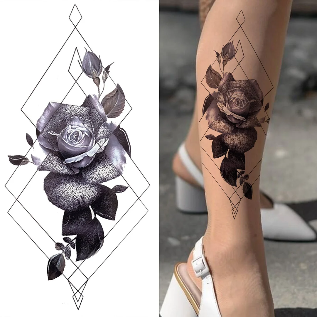 3D Snake Rose Temporary Tattoos For Women Girls Fake Flower Tattoo Sticker Black Death Eaters Dark Mark Mamba Snake Peony Tatoos