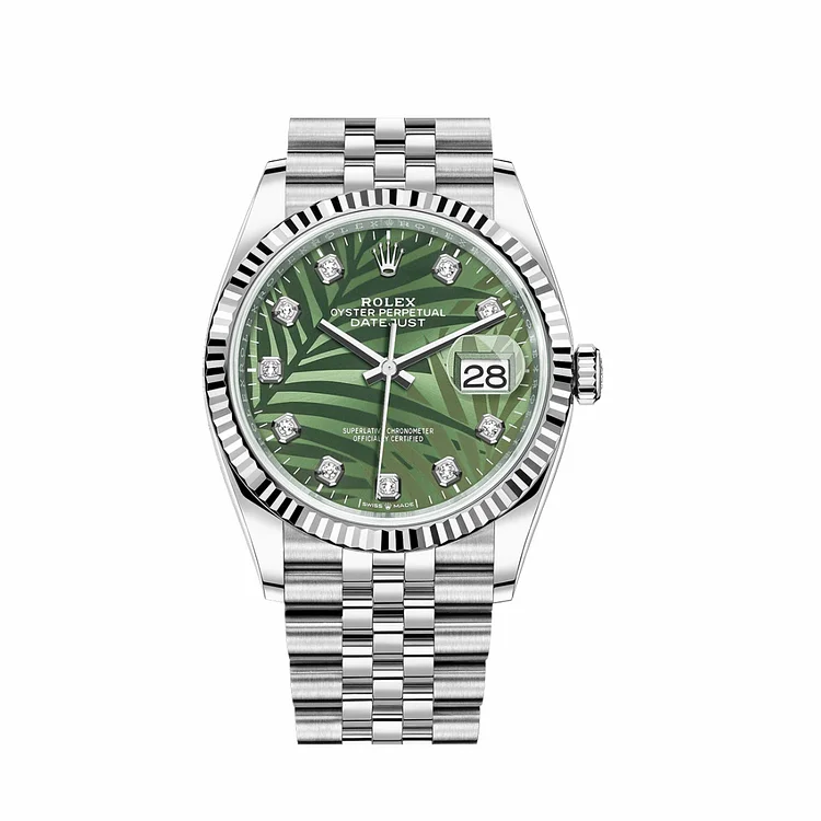 Rolex Datejust 126234 White Gold Stainless Steel Palm Motif Diamond Dial Jubilee (2023)