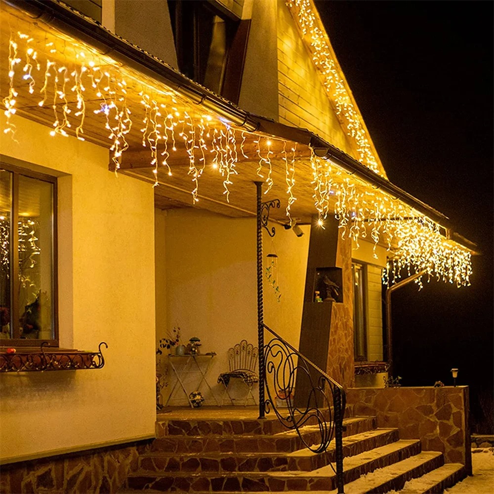 Tegooe Extendable Icicle LED Curtain Lights - Warm White Twinkle IP44 Rated