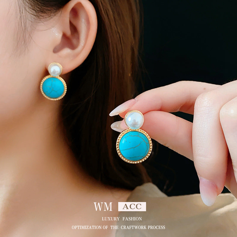 Medieval Round Geometric Artificial Pearl Electroplating Earrings