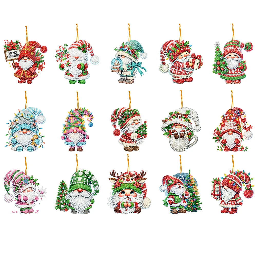 15pcs Xmas Gnome Theme 2D Flat DIY Hanging Diamond Art Kits Home Wall Decor