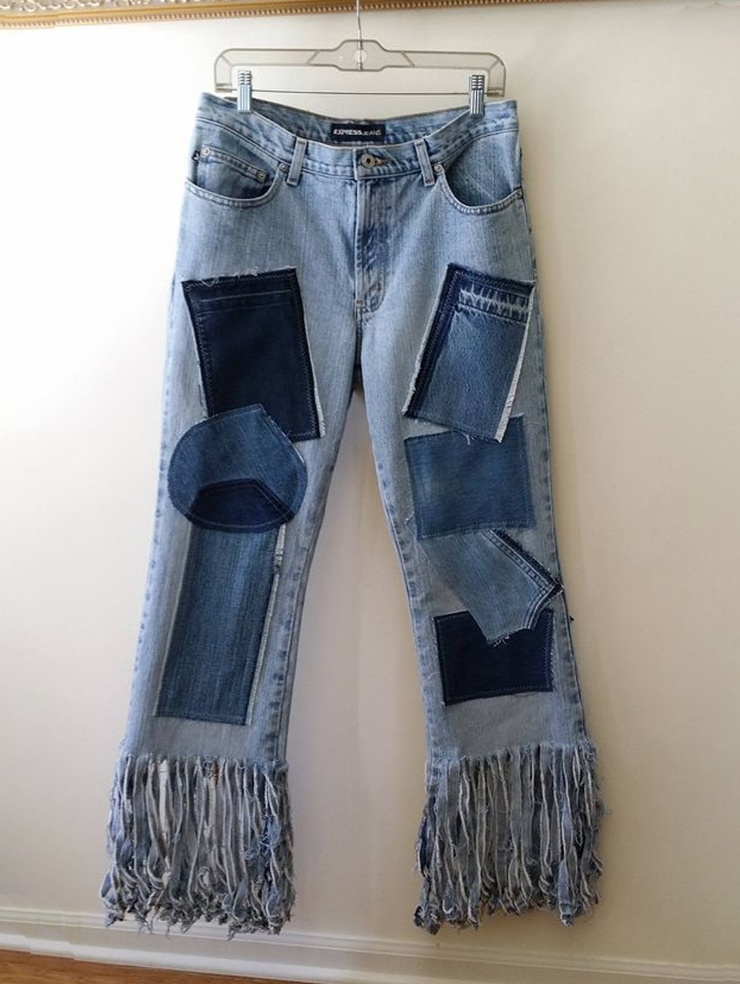 Casual Patchwork Denim Raw Edge Fringe Jeans