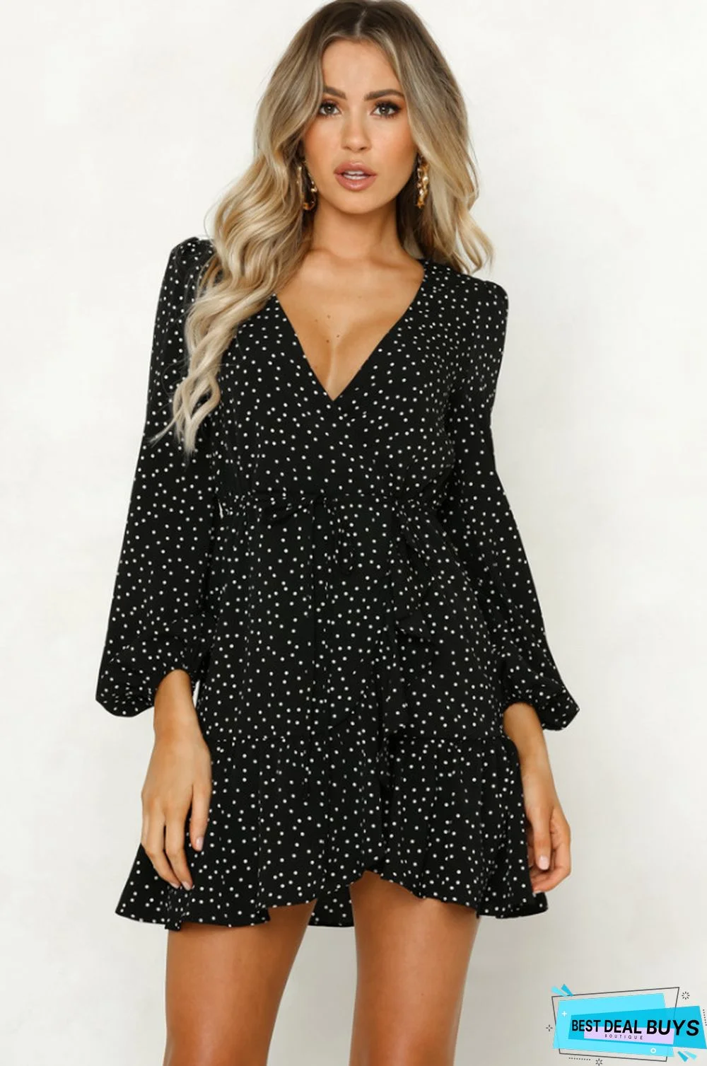 Sexy V-Neck Polka Dot Dress Black Dresses