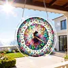 (18.5cm)DIY Acrylic Jigsaw Puzzle Window Hanging with Hanging Chain DIY Stained Glass Decoration Round Window Puzzle Decor for DIY Craft Project (Butterfly Beauty)