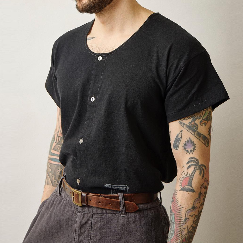 Men's Retro Cotton Thin Single-Breasted Short-Sleeved T-Shirt