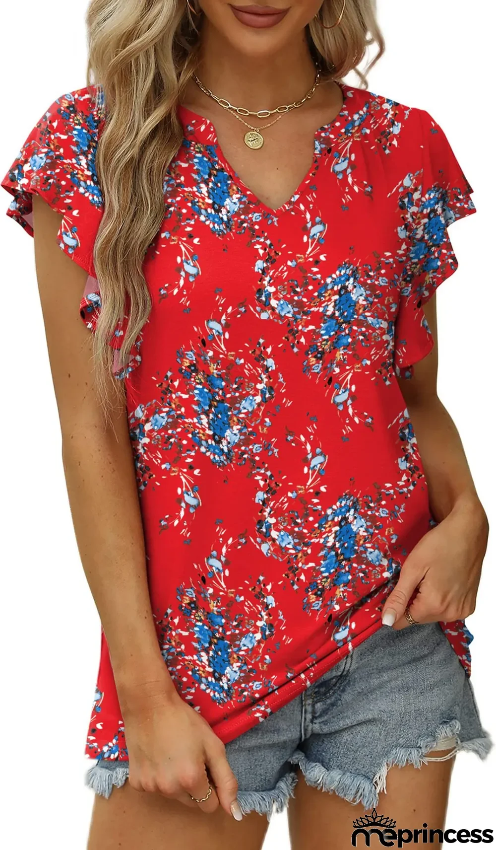 Summer Sexy V-Neck Ruffled Solid Color Short-Sleeved T-Shirt
