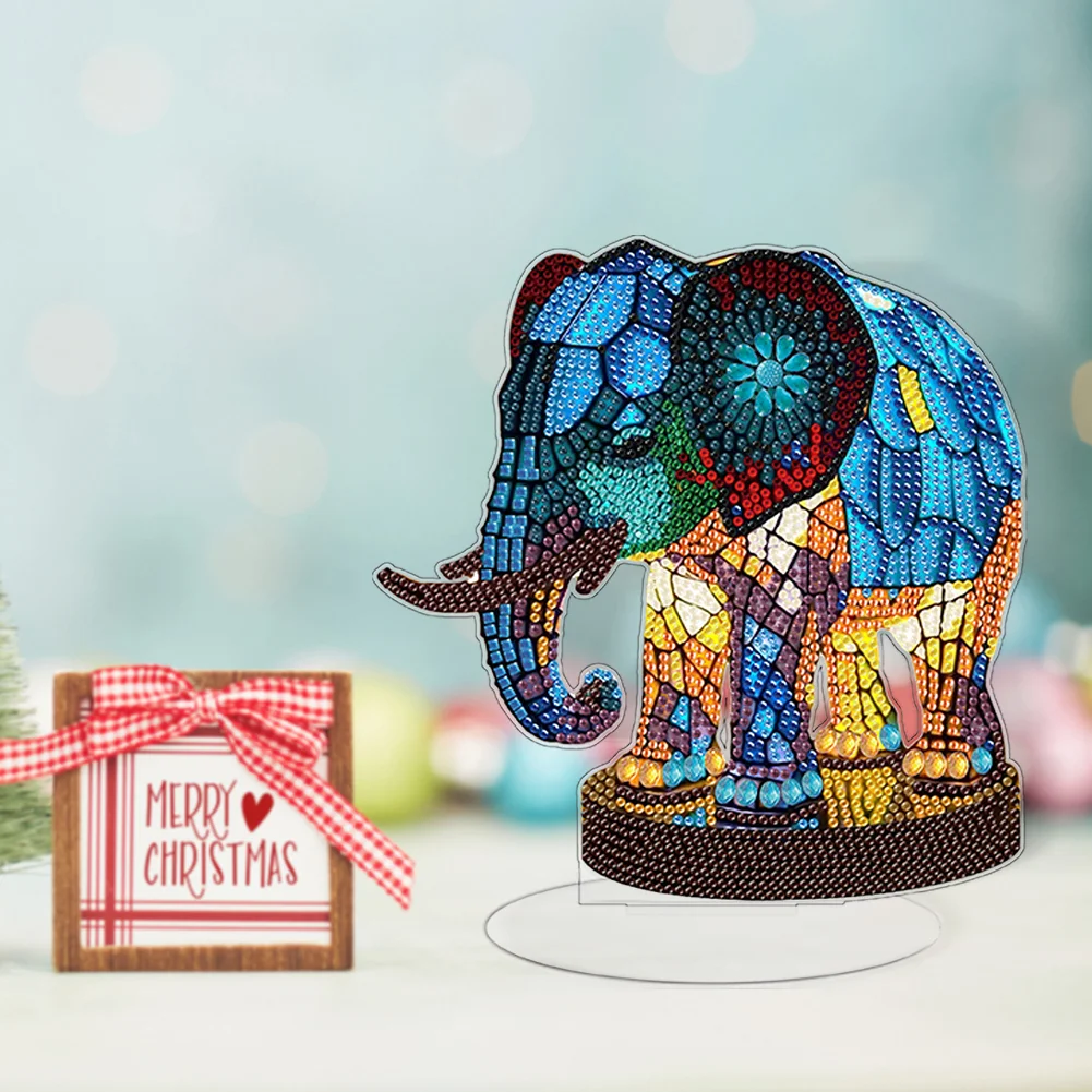 DIY Elephant Acrylic Single-Sided Diamond Painting Desktop Decoration with Light for Office Desktop Decor