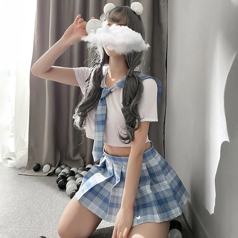 Japanese Sweet Plaid Sexy School Girl Student JK Uniform Role Play Costume Cheerleading Sex Clothing for Women Lingerie