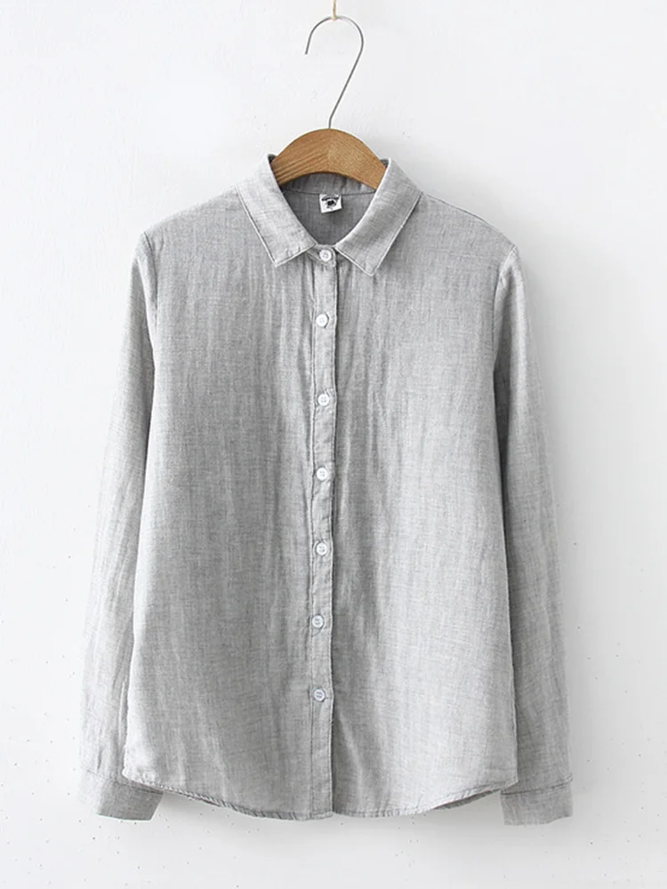 Women's Simple Solid Color Linen Blend Classic Shirt