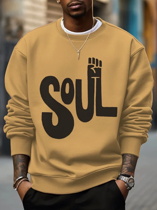 Men's Soul And Fight Graphic Print Cotton Casual Sweatshirt
