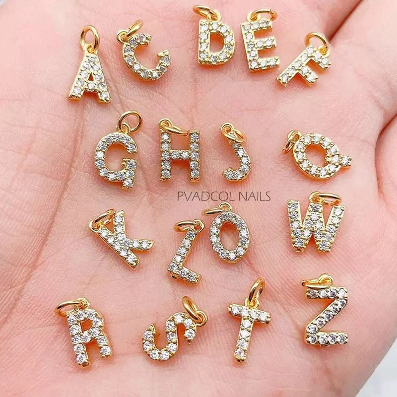 26pcs Zircon Alphabet Letter Nail Art Piercing Charms Metal Alloy Dangle Pierced Acrylic Tips Nail Decorations-Nail Inspo