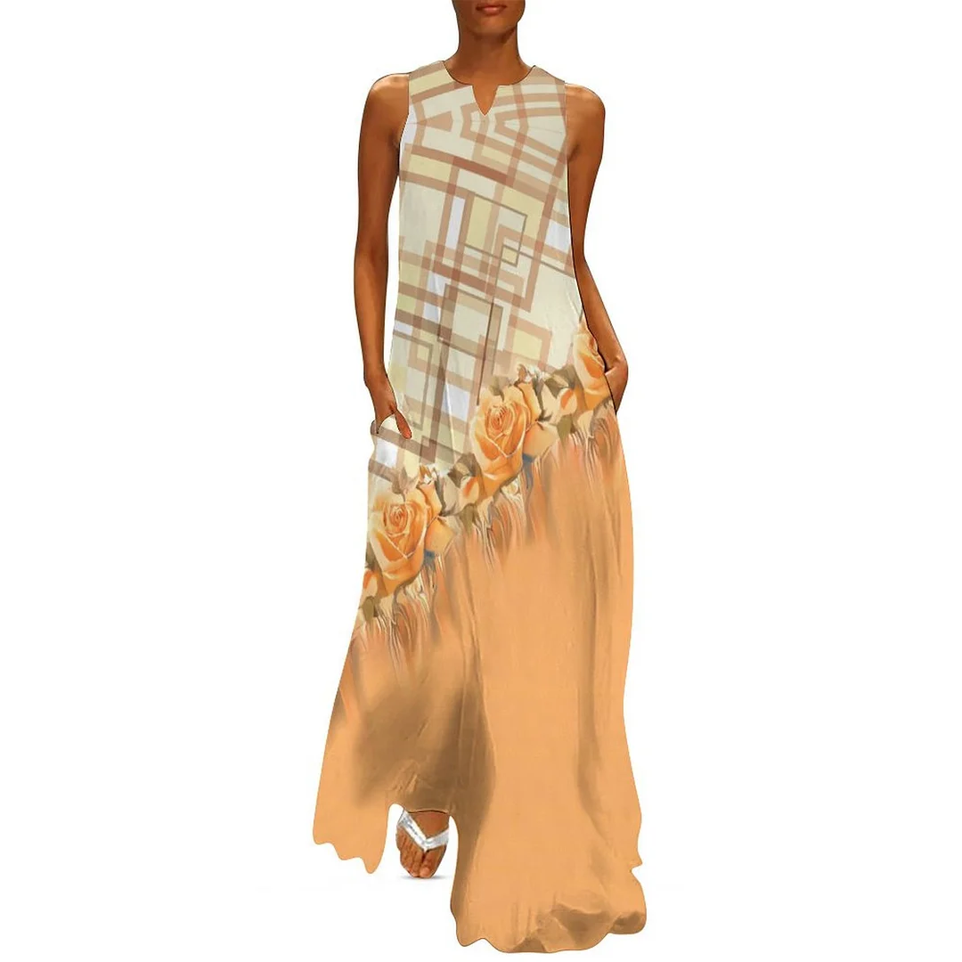 Style & Comfort for Mature Women Plus Size Printed Sleeveless Casual Women Maxi Dress with Pockets in Pattern Yellow, Plaid, Floral