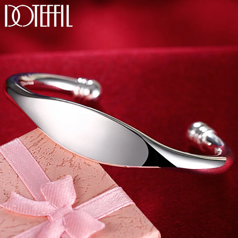 DOTEFFIL 925 Sterling Silver Cuff Bangle Bracelet for Women Fine Jewelry Double Beads Bendable