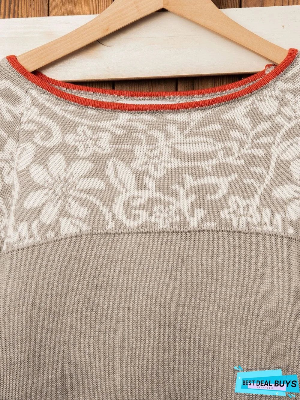 Apricot Long Sleeve Crew Neck Floral Cotton-Blend Shirts & Tops