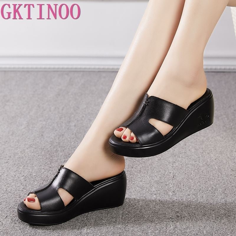 GKTINOO woman platform flip flops 2021 new summer women genuine leather slipper high heel shoes women slippers big size