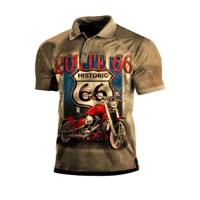 Men's Casual "66" and Motorcycle Printed Short Sleeve T-shirt