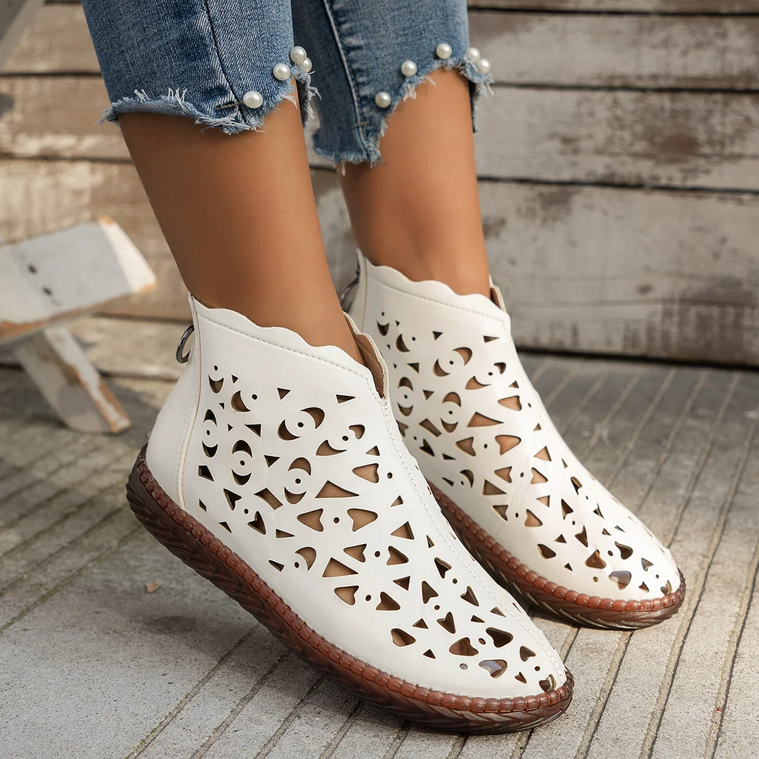 Breakj Breakj And Summer 2025 New Round Head Hollow Shoes Women Fashion Zipper Retro National Style In The Middle Of The Cool Boots