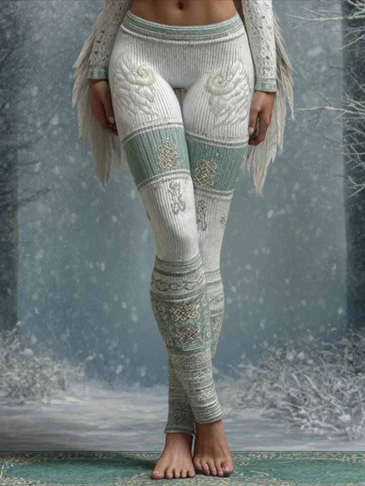 Women's Viking Style Angel Wings Mint Green Leggings