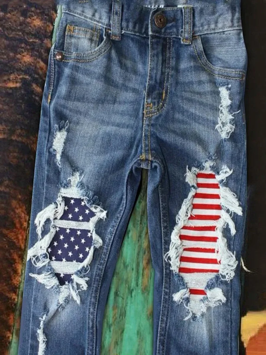 America Flag Stars and Stripe Worn Out Jeans