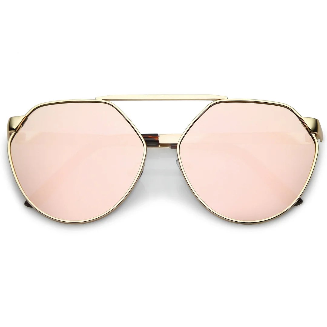 Oversize Geometric Metal Aviator glasses With Mirrored Flat Lens 60mm