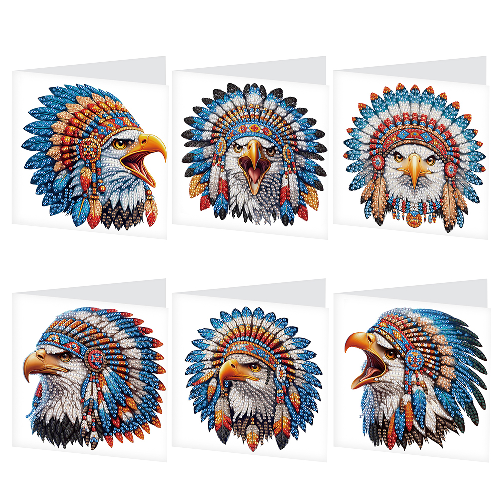 6pcs Diamond Painting Greeting Cards DIY Diamond Art Cards Arts Crafts (Eagle)