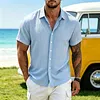 Men's Short Sleeve Linen Blend Button Down Shirt Lightweight Breathable Casual Summer Dress Shirt Striped Pattern by Inlyline
