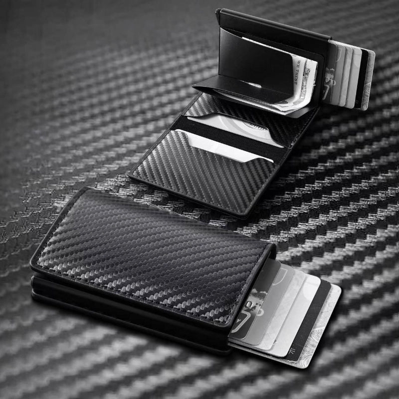 Full Inspection Anti-theft Brush Men’s Wallet RFID Multi-card Wallet Ultra-thin Carbon Fiber Card Holder