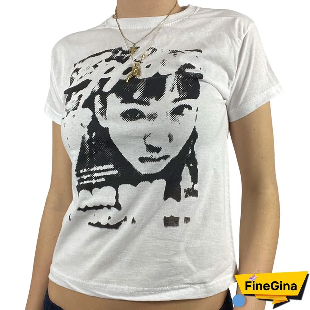Gothic Portrait Print T-shirt Aesthetic Short Sleevle Sweats Tees Harajuku Streetwear White Crop Top Women Clothes