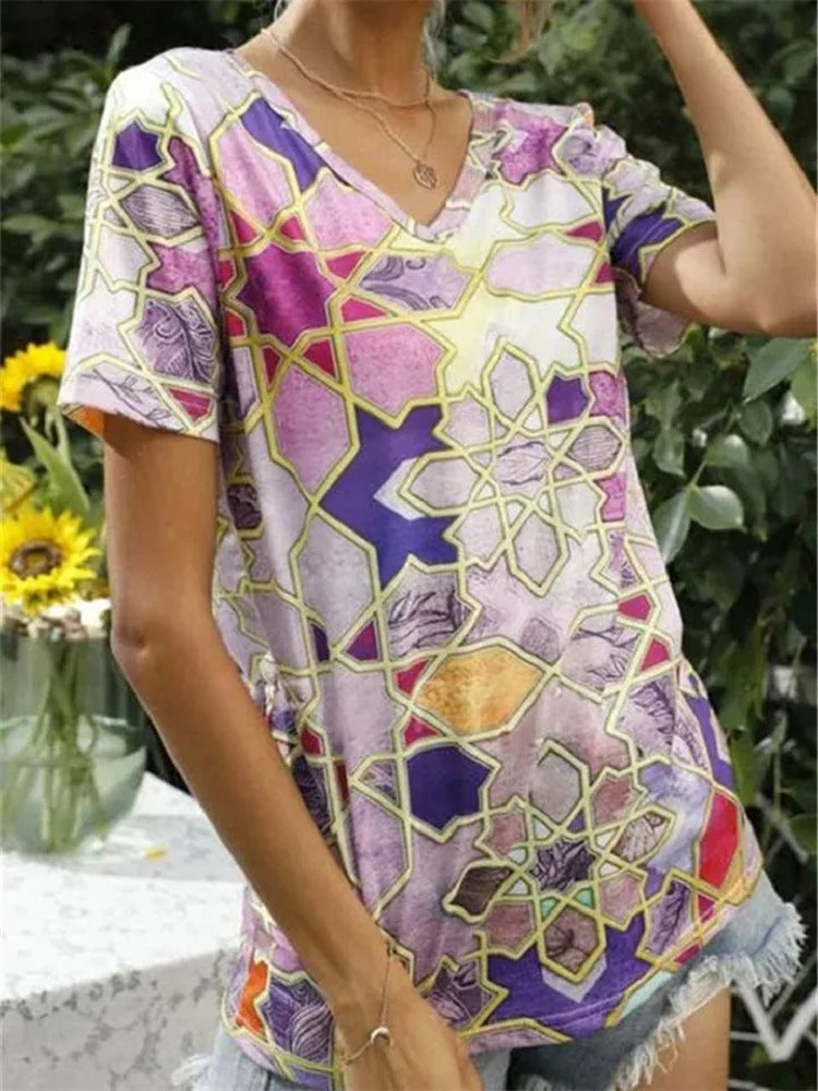 Women Half Sleeve V-neck Solid Color Dress