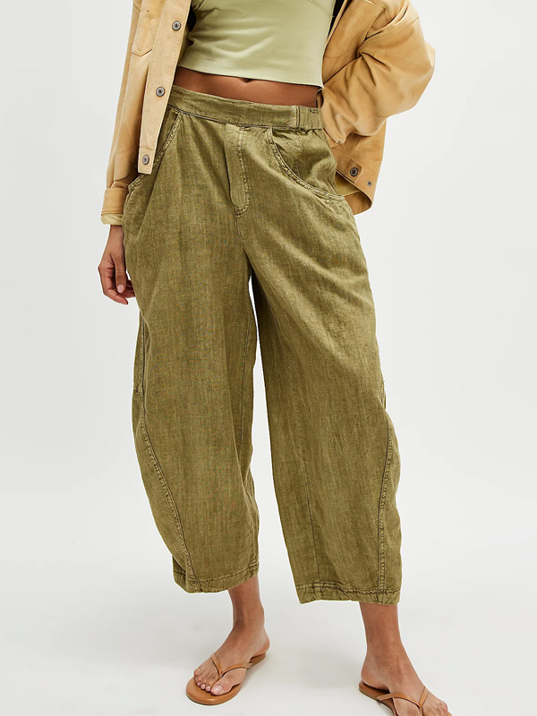 Solid Color Cropped Pants hjn Shicloths