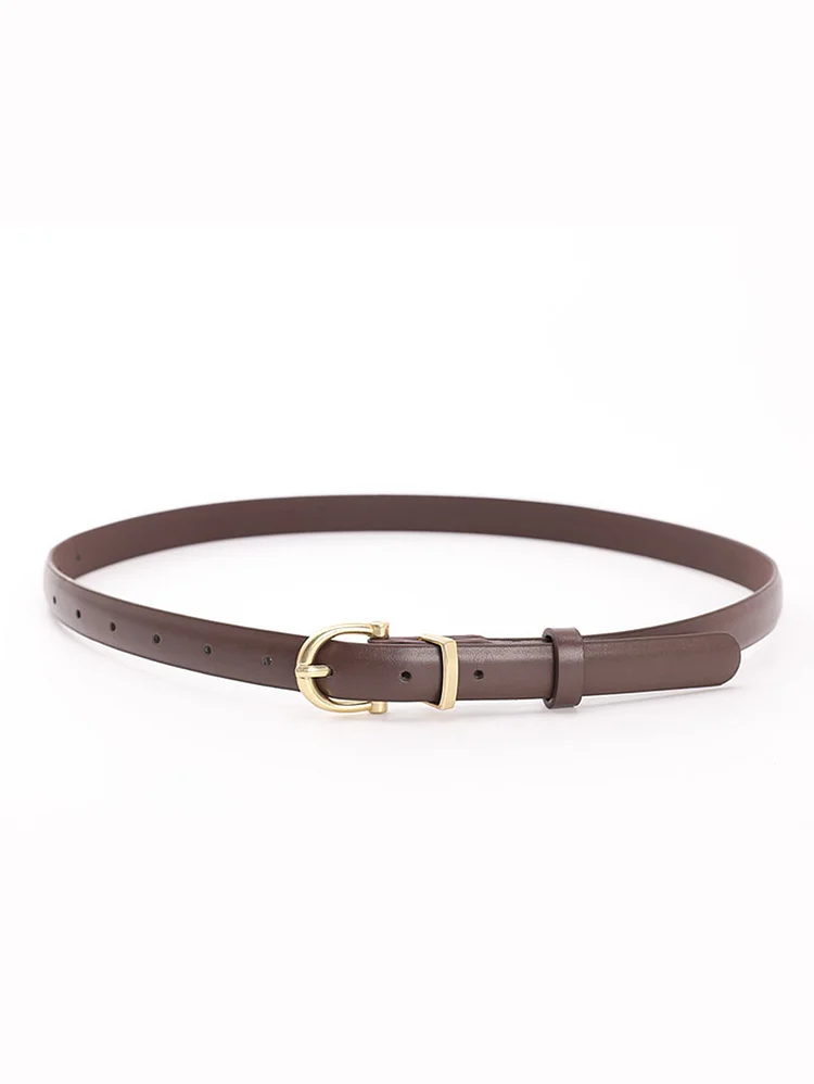 Vintage Gold Buckle PU Leather Thin Belt