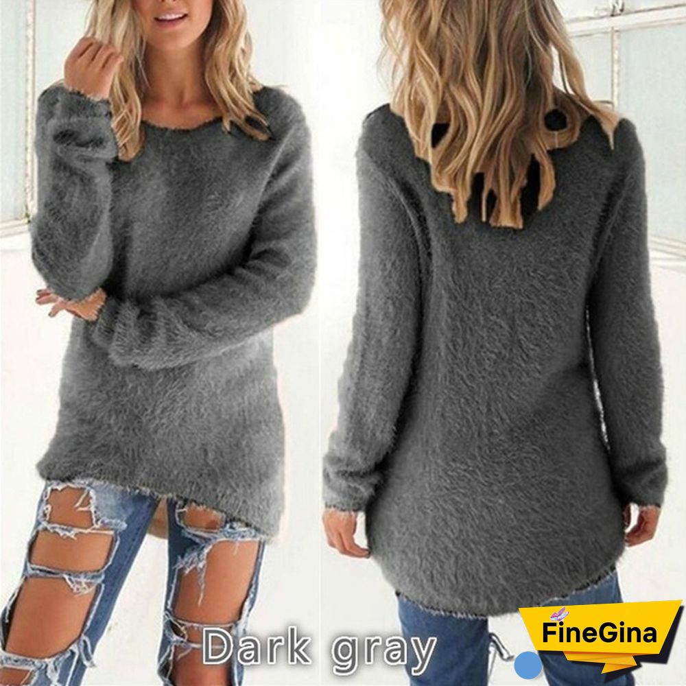 New Autumn and Winter Solid Color Warm Pullover Tops Women Long Sleeve Knitted Sweaters Plus Size