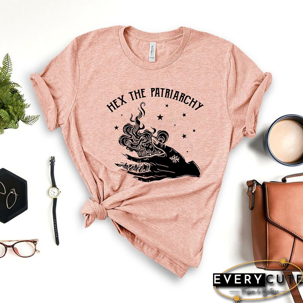 Hex The Patriarchy Women T Shirt Skull Finger Funny Printed Tshirts Witch Gothic Clothes Wicca Saying Spooky 90s Cool T-shirt