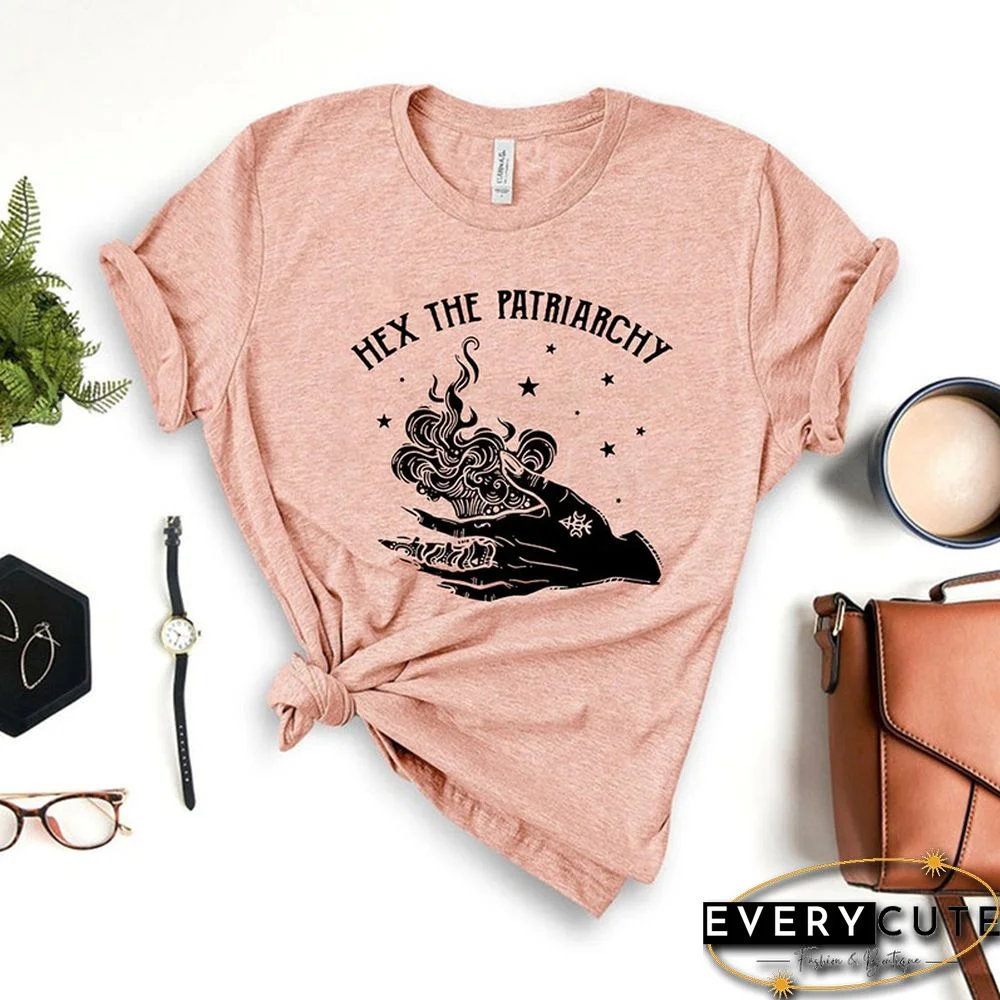 Hex The Patriarchy Women T Shirt Skull Finger Funny Printed Tshirts Witch Gothic Clothes Wicca Saying Spooky 90s Cool T-shirt