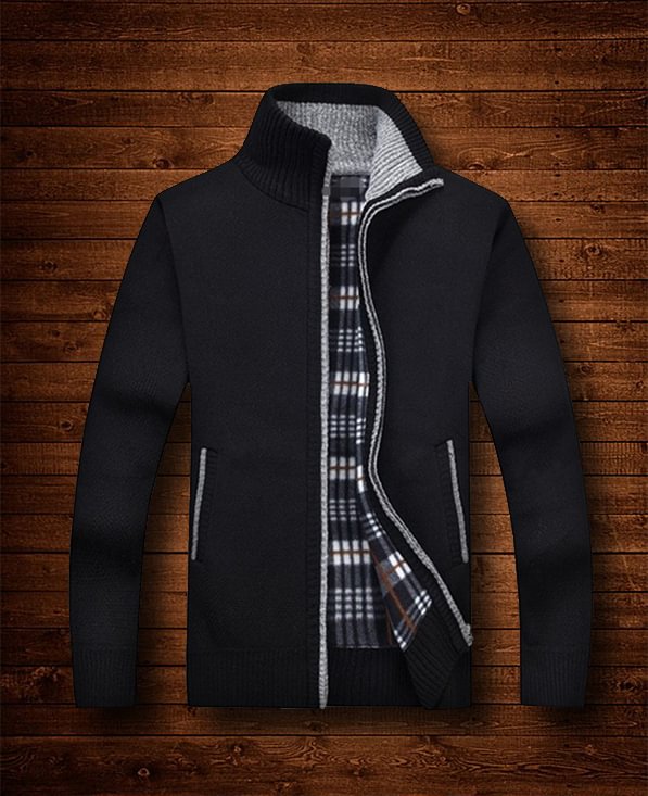Men's Sweater Stand Collar Warm Zip Knit Sweater Jacket