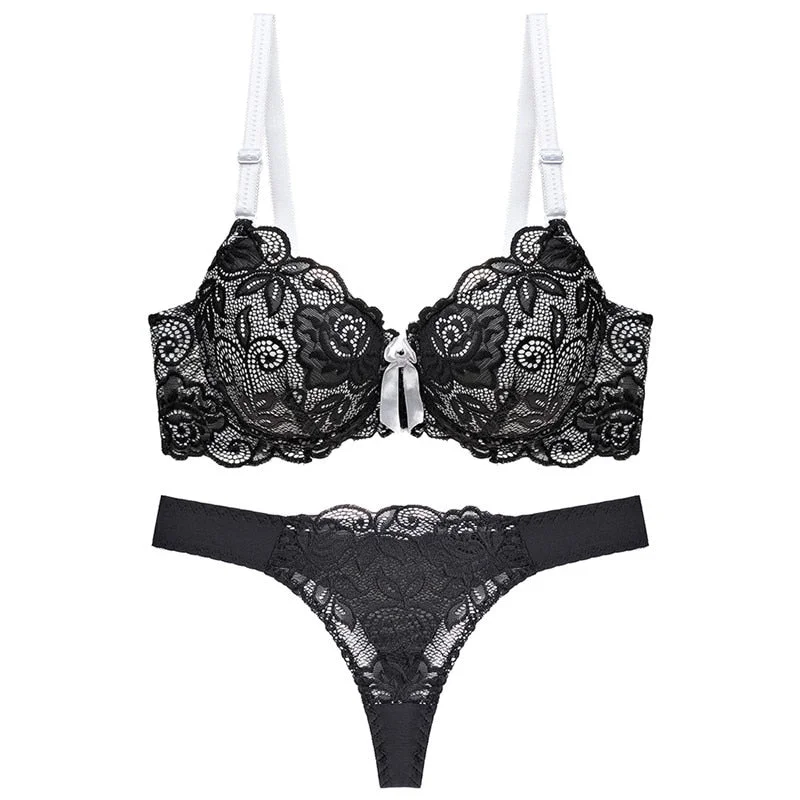 Lace Bra And Thong Set Plus Size Underwire Push Up Bra Underwear Sets Women Lingeries Femme Sexy Intimates Undewear & Sleepwears