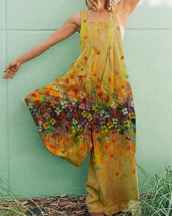 Casual Plus Size Sleeveless Print Jumpsuit