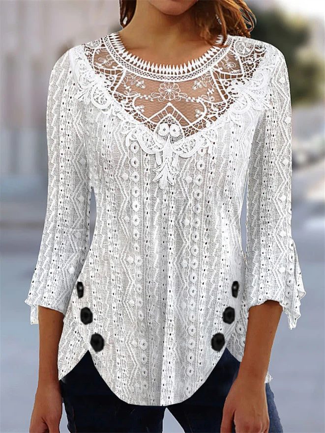LUCKY BRAND WOMENS Plus Size 2X Ivory Lace Scoop Top 3/4 Sleeve $20.40 -  PicClick