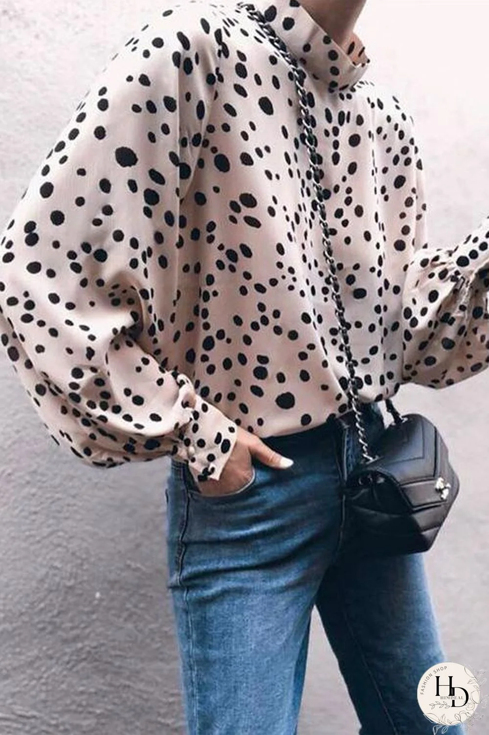 Mockneck Printed Long Sleeves Cute Top