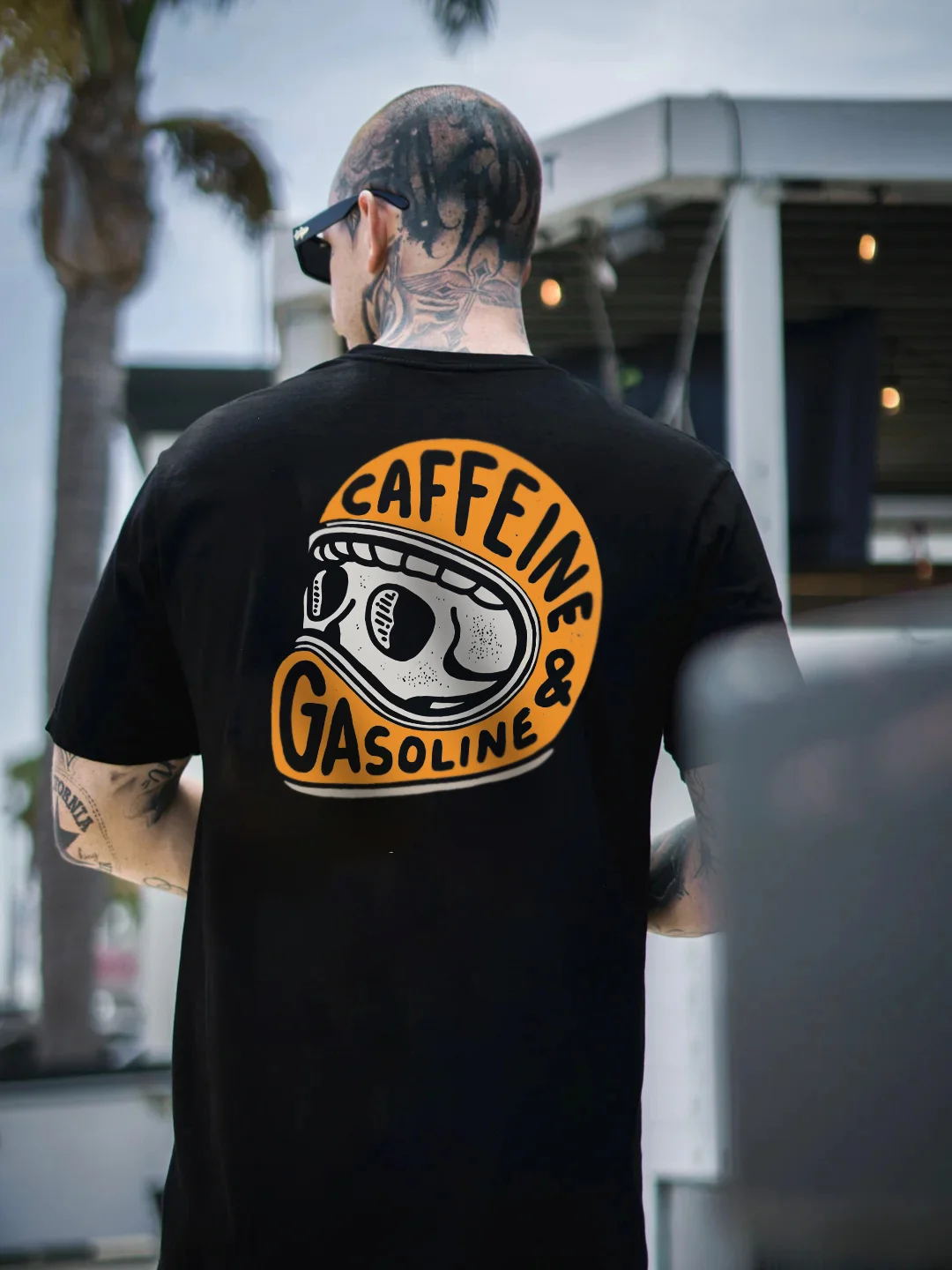 Caffeine & Gasoline Skull Printed Men's T-shirt