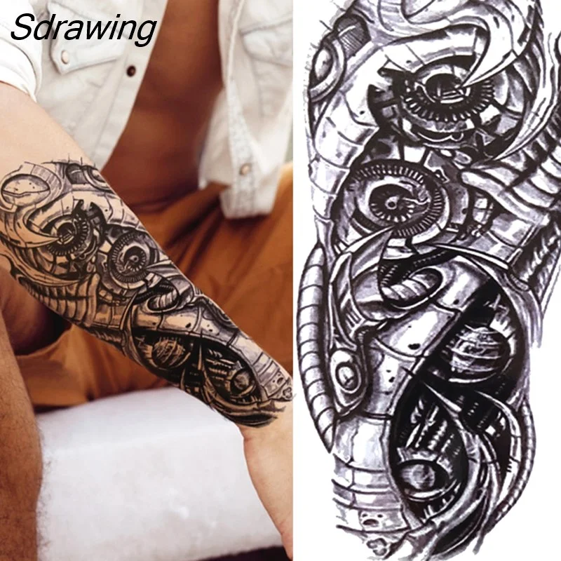 Sdrawing Tiger Temporary Tattoos For Men Women Kids Lion Skull Cross Tattoo Sticker Black Compass Skeleton Tatoos Leg Thigh 328-1